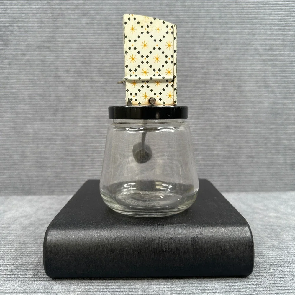 Vintage Androck Nut Meat Chopper Glass Jar Atomic Starburst Pattern Made in USA